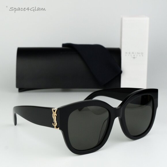 Saint Laurent Women Sunglasses Black Grey Oversized Cat Eye SLM95/F 001 NEW - Picture 1 of 10
